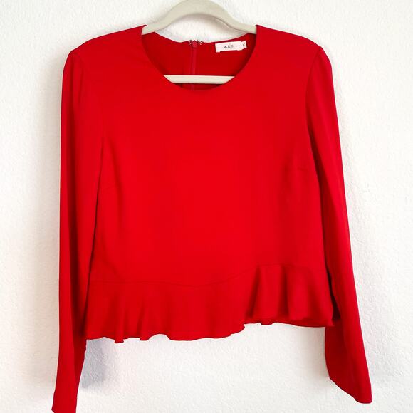 ALC Red Long Sleeve Peplum Ruffle Hem Top - Picture 5 of 11